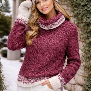 FADED GLORY AUTHENTIC Burgundy Marled Wool Blend Turtleneck Sweater, S